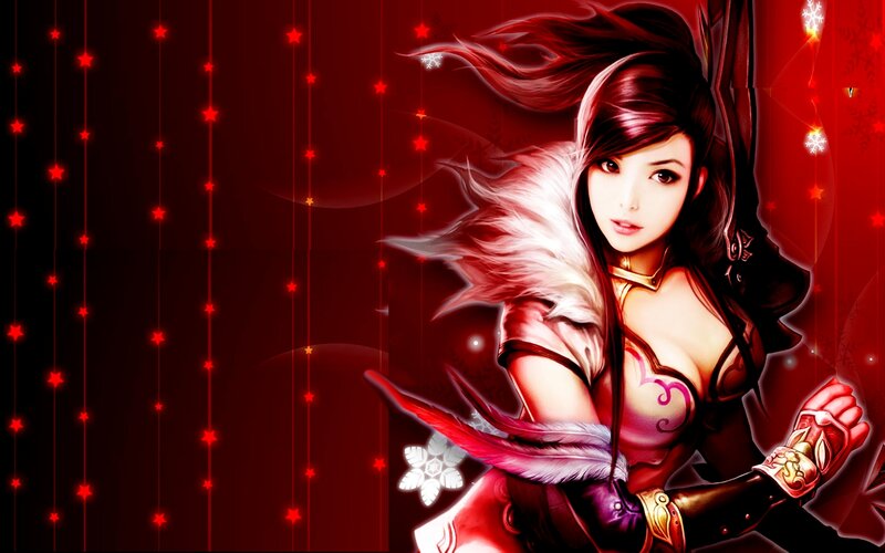 Female Warrior Character — Red, Dramatic, Digital Art, Red Stars