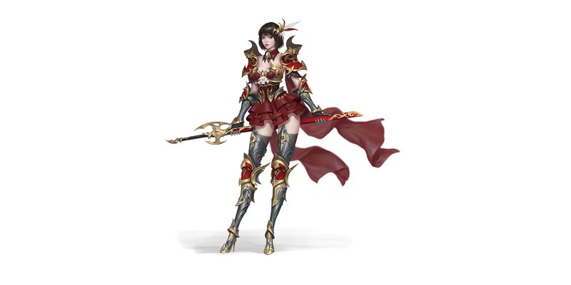 Female Warrior Character — Red, Dramatic, Digital Art, Sword, Armor