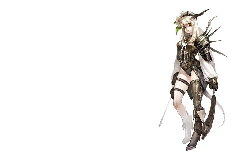 Female Warrior Character — White, Dramatic, Digital Art, Armor, Sword
