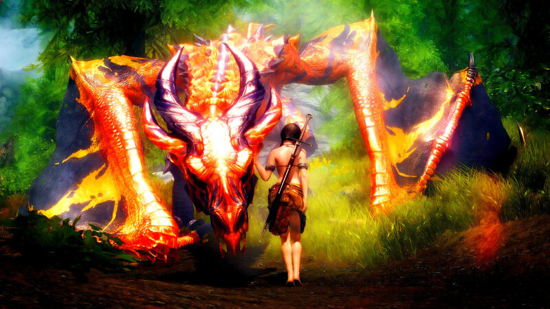 Female Warrior Facing Dragon
