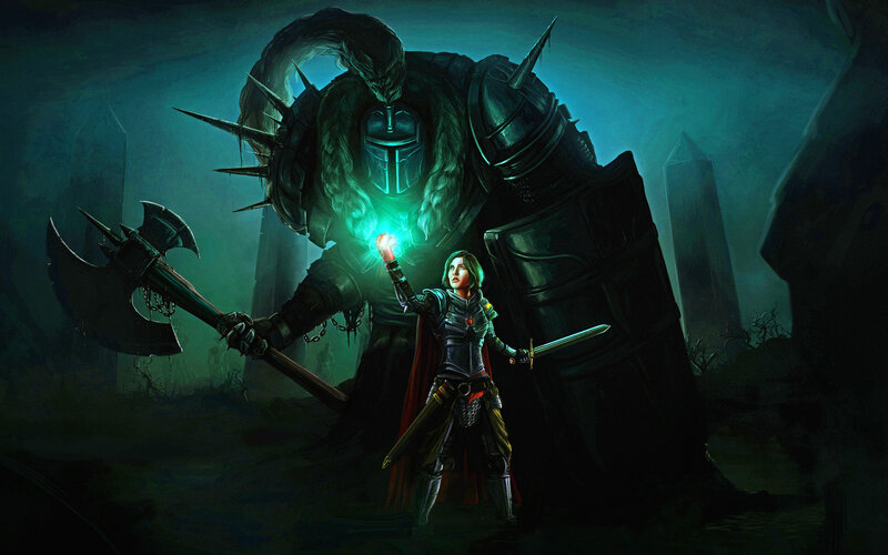 Female Warrior Facing Giant