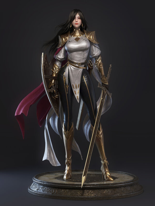Female Warrior Figure — Black, Dramatic, 3d Render