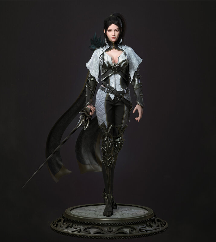 Female Warrior Figure — Black, Dramatic