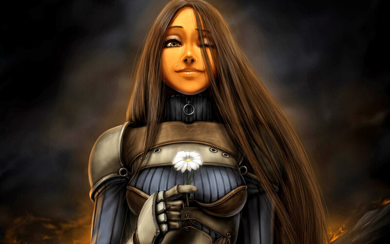 Female Warrior Holding Flower