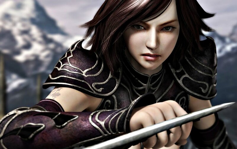 Female Warrior Holding Sword — Purple