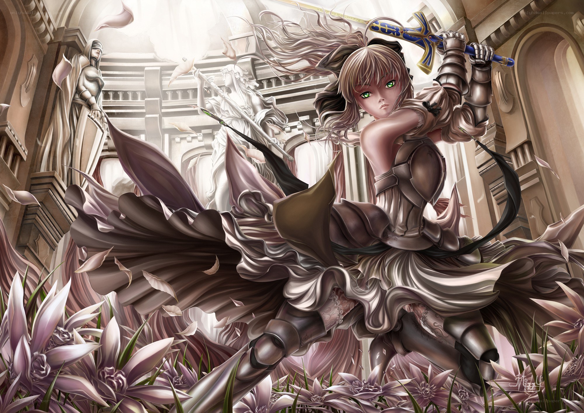 female warrior in a cathedral