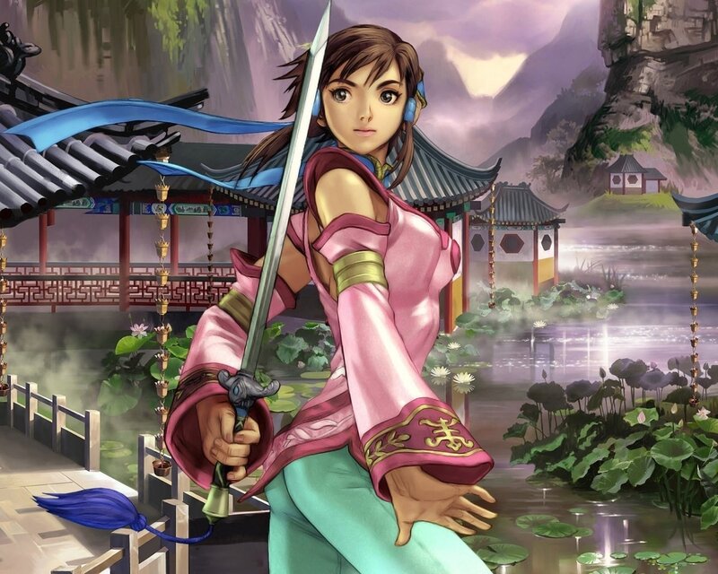 female warrior in a garden