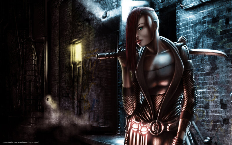 female warrior in alley
