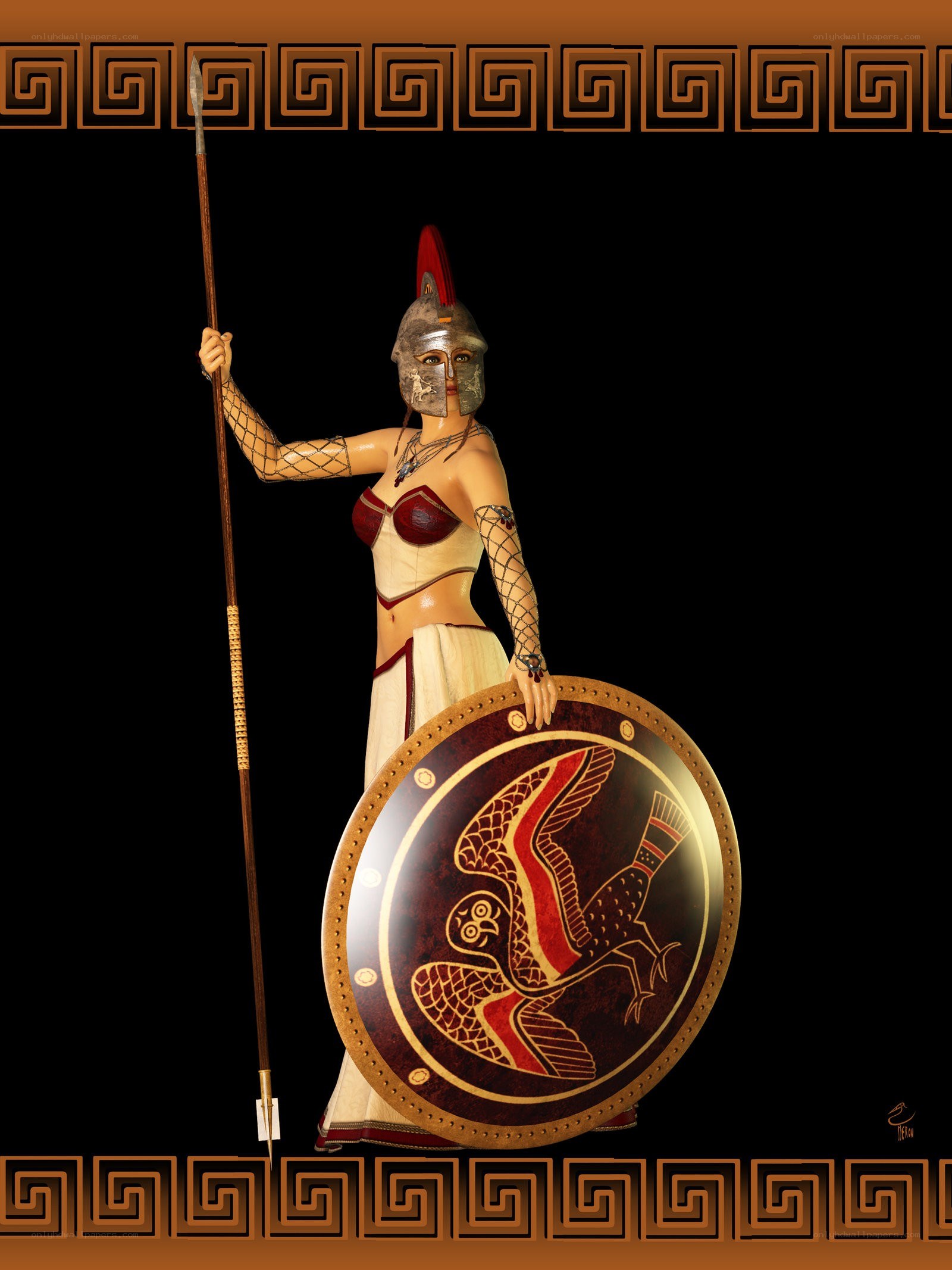 female warrior in ancient armor