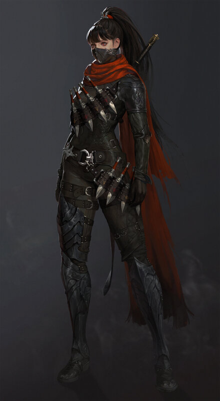 Female Warrior in Armor — Black, Dark, Digital Art