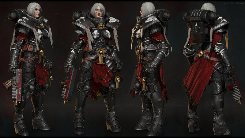Female Warrior in Armor — Black, Dramatic, 3d Render, Weapon