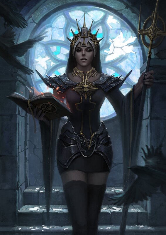 Female Warrior in Armor — Black, Dramatic, Digital Art, Book