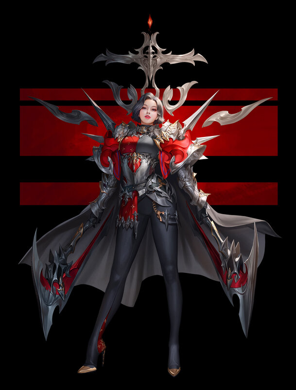 Female Warrior in Armor — Black, Dramatic, Digital Art, Cape