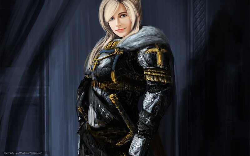 Female Warrior in Armor — Black, Dramatic, Digital Art, Fur Collar