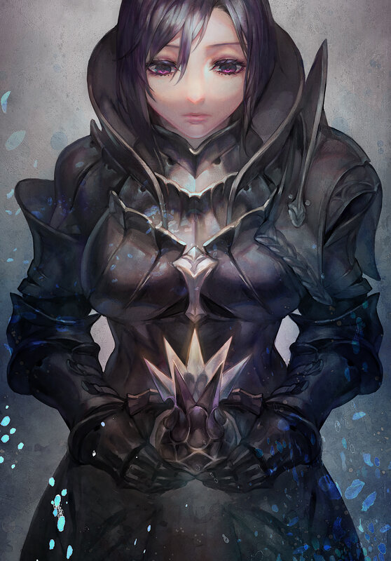 Female Warrior in Armor — Black, Dramatic, Digital Art, Hood, Gloves