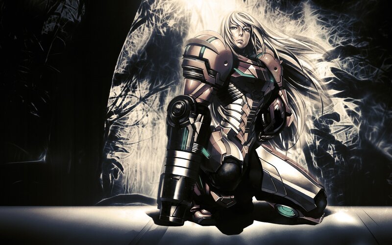 Female Warrior in Armor — Black, Dramatic, Digital Art, Long Hair