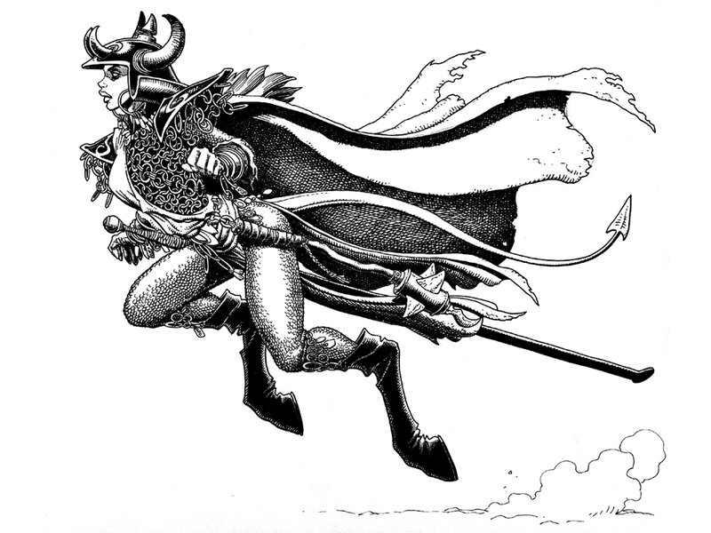 Female Warrior in Armor — Black, Dramatic, Illustration