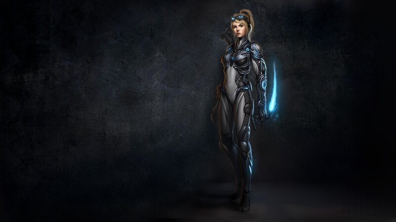 Female Warrior in Armor — Black, Dramatic, Night, Digital Art, Glowing Sword