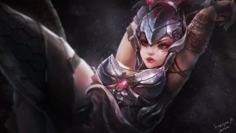 Female Warrior in Armor — Black, Dramatic, Night, Digital Art, Helmet