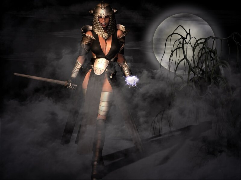 Female Warrior in Armor — Black