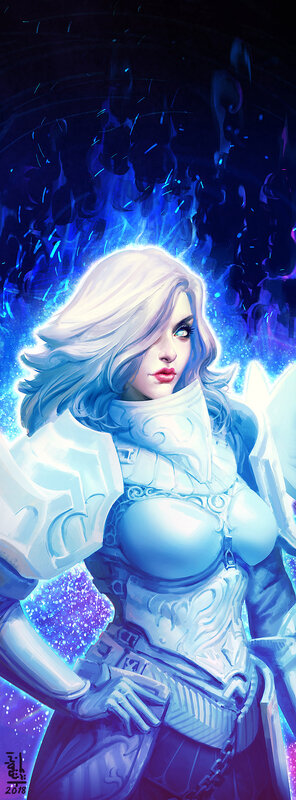 Female Warrior in Armor — Blue, Dramatic, Digital Art, Blue Energy