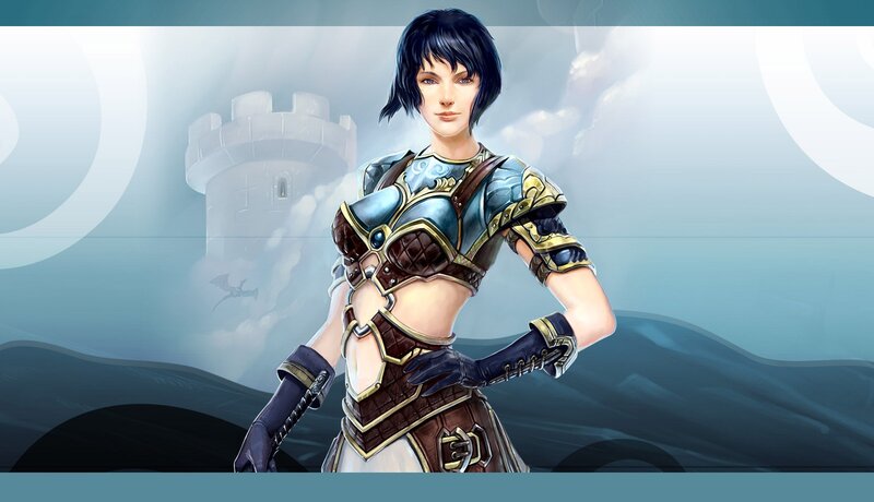 Female Warrior in Armor — Blue, Dramatic, Digital Art, Castle