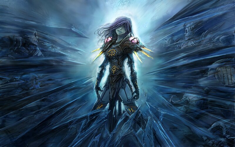 Female Warrior in Armor — Blue, Dramatic, Digital Art, Glowing Eyes