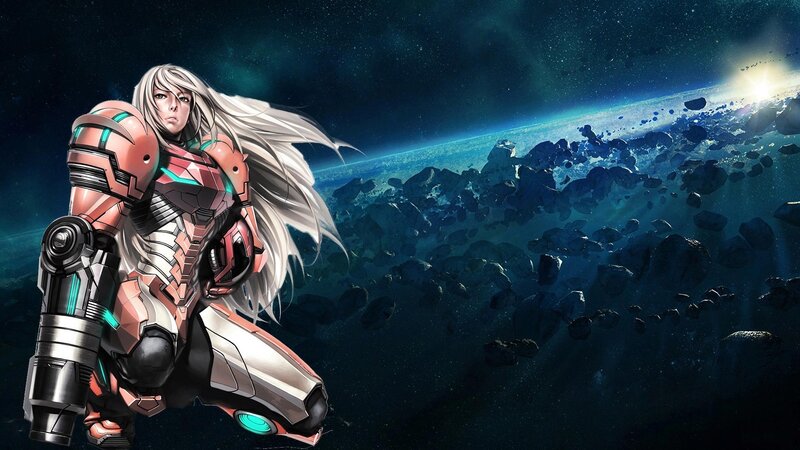Female Warrior in Armor — Blue, Dramatic, Digital Art, Space, Asteroids
