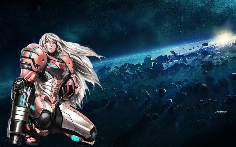 Female Warrior in Armor — Blue, Dramatic, Digital Art, Space