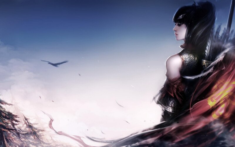 Female Warrior in Armor — Blue, Dramatic, Night