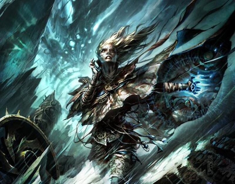 Female Warrior in Armor — Blue