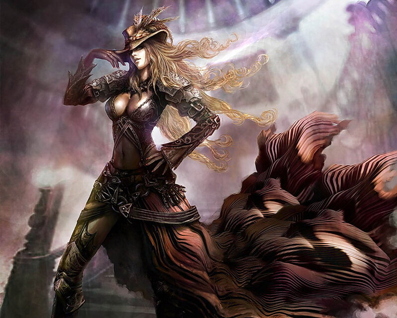 Female Warrior in Armor — Brown, Dramatic, Digital Art, Hat