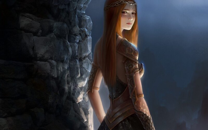 Female Warrior in Armor — Brown, Dramatic, Night, Digital Art