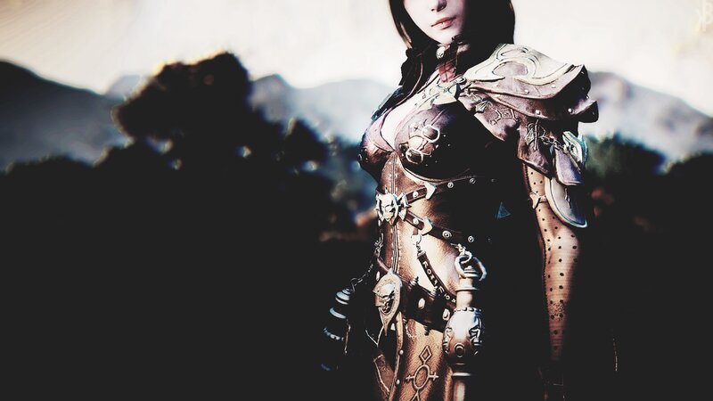 Female Warrior in Armor — Brown, Dramatic, Sunset, Digital Art, Mountains