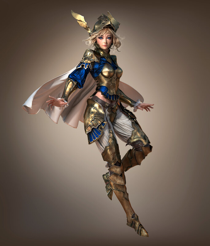Female Warrior in Armor — Gold, Dramatic, 3d Render