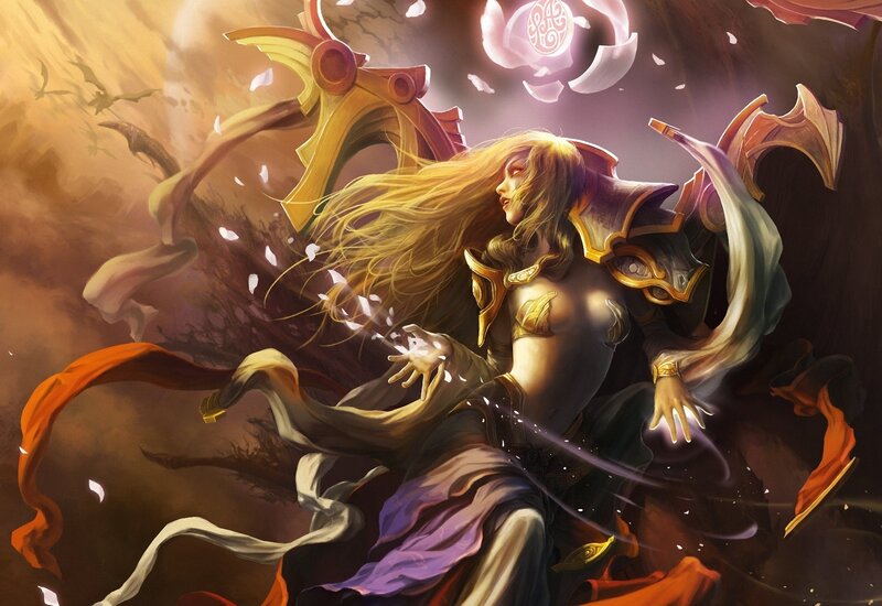 Female Warrior in Armor — Gold, Dramatic, Digital Art, Sword, Magic