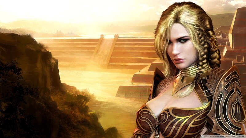 Female Warrior in Armor — Gold, Dramatic, Sunset