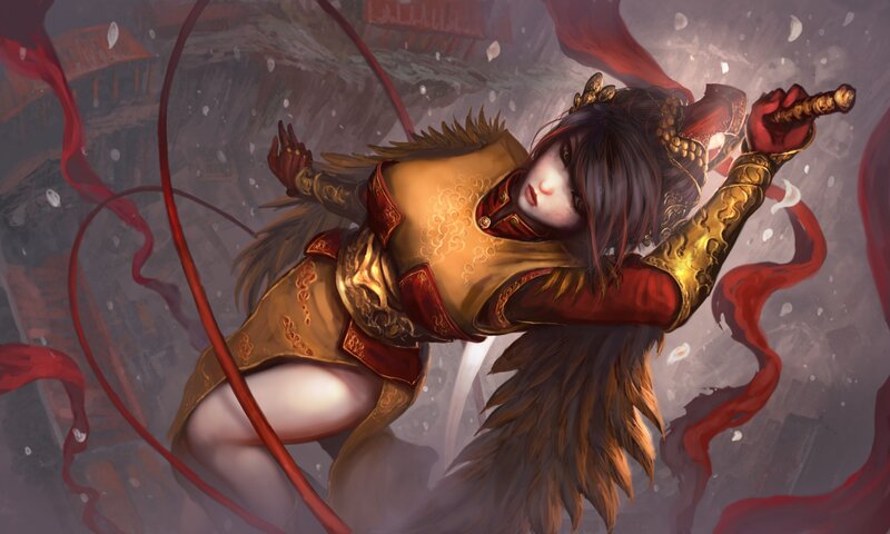 Female Warrior in Armor — Gold, Dramatic, Winter