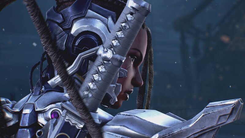 Female Warrior in Armor — Gray, Dramatic, Night, 3d Render