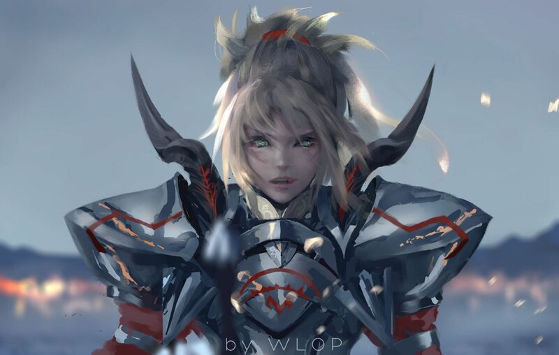 Female Warrior in Armor — Gray, Dramatic, Sunset, Digital Art