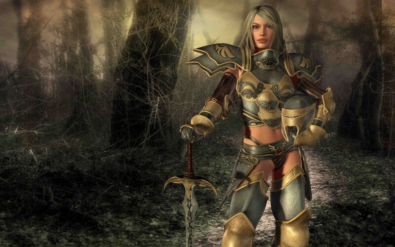 Female Warrior in Armor — Gray, Dramatic