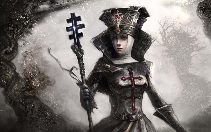 Female Warrior in Armor — Gray, Dramatic, Winter, Digital Art