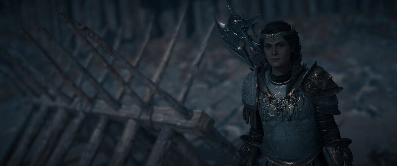 Female Warrior in Armor — Gray, Serious