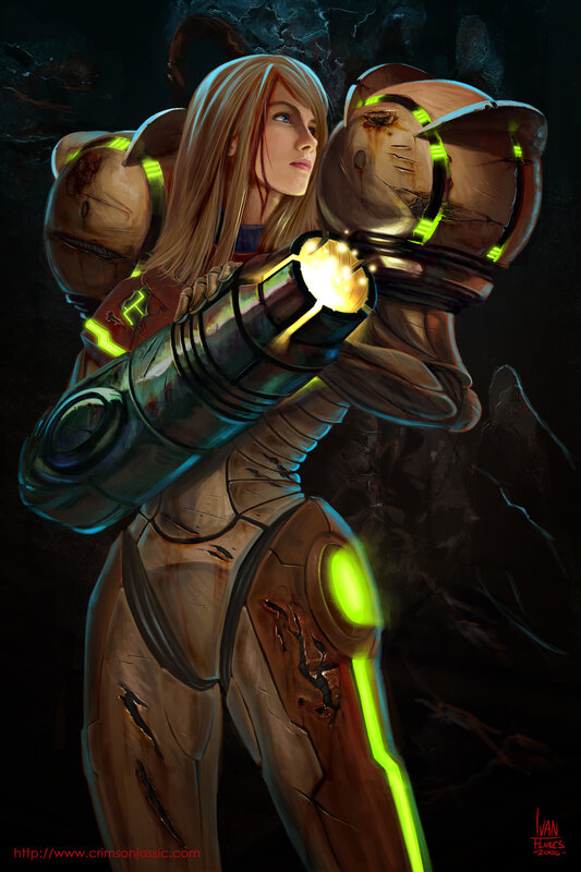 Female Warrior in Armor — Green, Dramatic, Night, Digital Art, Glowing Weapon
