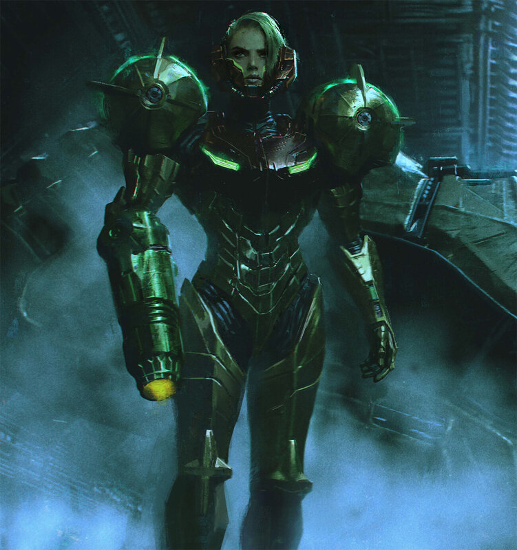 Female Warrior in Armor — Green, Dramatic, Tense