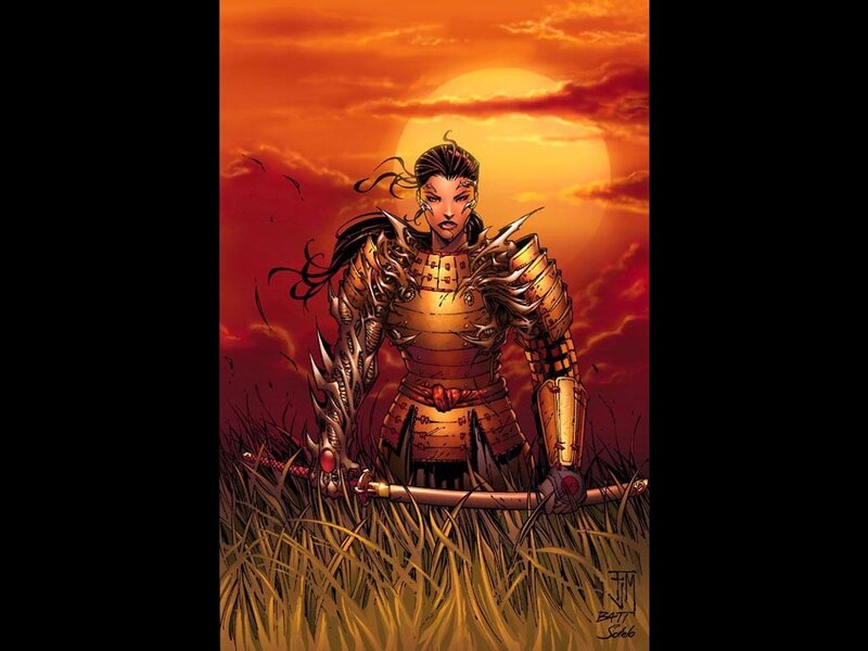Female Warrior in Armor — Orange, Dramatic