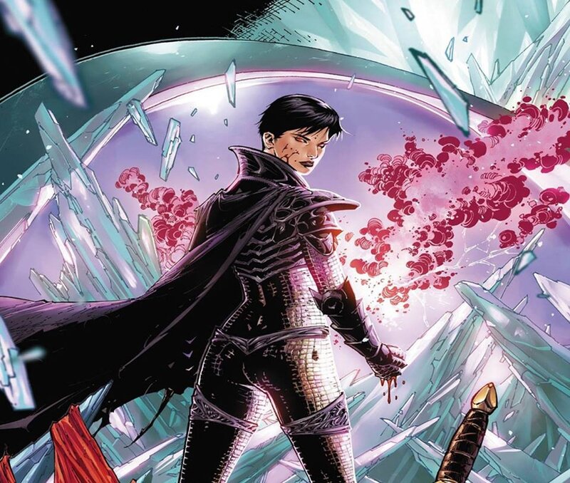 Female Warrior in Armor — Purple, Dramatic, Comic