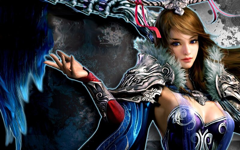 Female Warrior in Armor — Purple, Dramatic, Digital Art, Blue Energy
