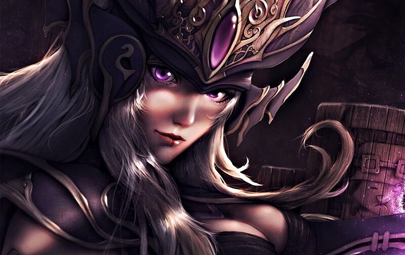 Female Warrior in Armor — Purple, Dramatic, Night, Digital Art