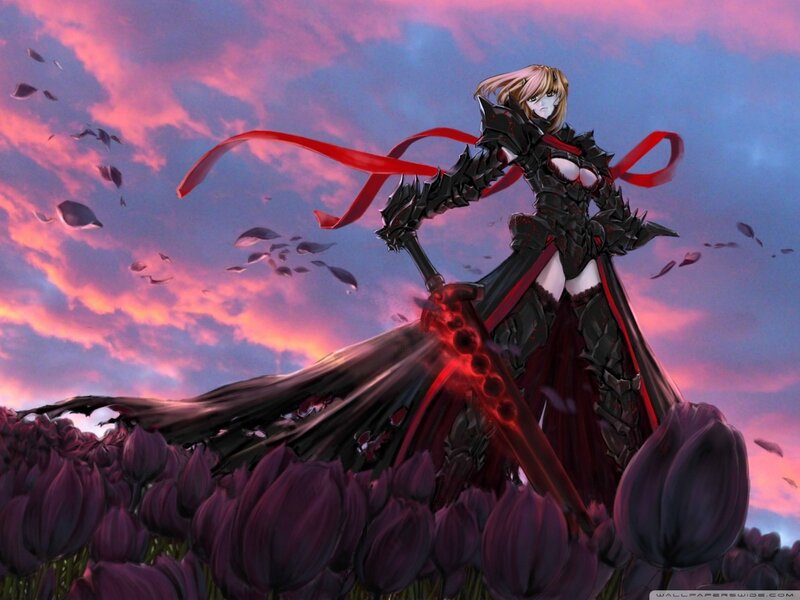 Female Warrior in Armor — Purple, Dramatic, Sunset, Anime